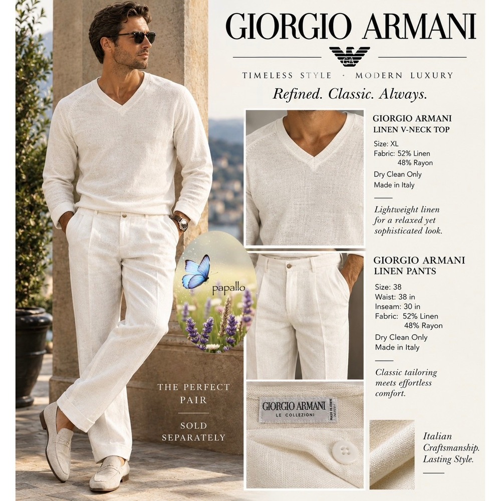 Giorgio Armani Le Collezioni Mens 38 Linen Blend Pleated Cuffed Trousers Cream